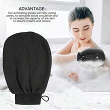 Luvas removedoras de pele morta com cordão para pendurar, luvas esfoliantes para corpo e rosto, luvas de banho massageadoras dupla face, pretas