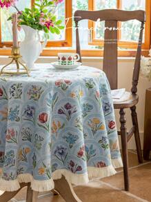 1 pièce Nappe rectangulaire à franges florales, décoration romantique minimaliste pour la cuisine, la salle à manger, les mariages et les tables de fête