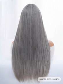 1-Piece Synthetic Heat Resistant Straight Hair With Bangs Princess Cut Wine Cyan Or Grey 26 Inch Fully Machine Woven Daily Natural Realistic Wig