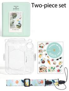 3-In-1 Compatible Mini 12 Photo Transparent Storage Case, Crystal Case, Neck Strap, Stickers With 3-Inch Photo Album