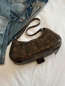 1pc Women's Vintage Biker Punk Style Rivet Decor Adjustable Strap Large Capacity Soft Faux Oiled Gradient Leather Shoulder/Underarm Bag, Suitable For Work, Commute, Date, Party - Rust Brown - View 7