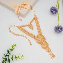 5 pièces Collier multi-couches carré géométrique, doré 18 carats couleur champagne, style romantique français de luxe de Dubaï. Convient pour les mariées, les mariages, les fêtes, les vacances, les cadeaux pour les amoureux, les mères