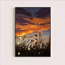 1 pieza Pintura en lienzo de póster de película de anime "Tumba de Luciérnagas", decoración moderna para pared de sala de estar o dormitorio, regalo opcional con marco