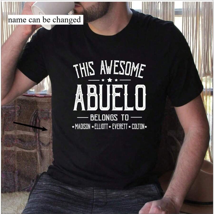 1pc Personalized Grandpa Dad Shirt, Custom Grandpa Grandkids Name Shirt, Birthday Christmas Fathers Day Dad Grandpa Gift, 100% Cotton, 100% Cotton, S-3XL - Black - View 1