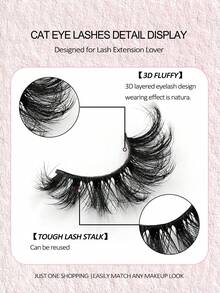 Asiteo 28 Pairs Fluffy Cat Eye False Eyelashes, Faux Mink Lashes, Extended Winged Eyelashes, Natural Lengthening Lash Extensions - 眼尾拉長款 - 查看 3