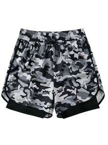 夏季速干男士运动跑步短裤（带衬里），二合一健身训练短裤