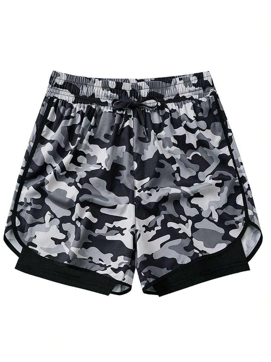 夏季速干男士运动跑步短裤（带衬里），二合一健身训练短裤