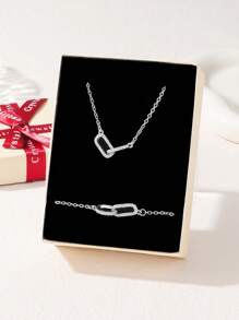 2 Stücke geometrisches Kreis-Glieder-Zirkonia Armband und Halskette Set, elegantes Schmuckgeschenkset mit Box, Brautgeschenk, Liebesgeschenk, Muttertagsgeschenk, Weihnachtsgeschenkbox, Geburtstagsgeschenk