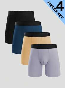 4pcs Men's Underwear, Solid Color Casual Boxer Briefs, Lounge Pants, Comfortable Breathable Pajama Shorts, Boxer Briefs