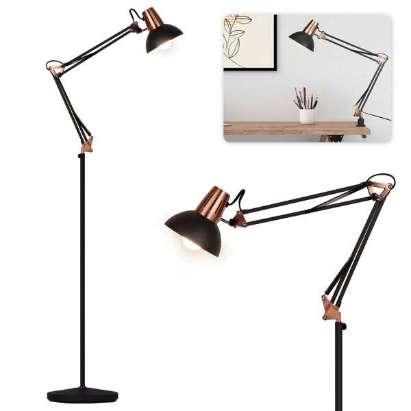 svart retro metal svängarm golv/bordslampa justerbar bordslampa industridesign E27 hängande arkitekt läslampa golvlampa con strömbrytare vardagsrum sovrum study (Golvlampa)