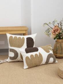 1 Stück/2 Stücke grüner Blumenmuster Kissenbezug, Leinen Segeltuch Material nordischer Stil Stickerei Kissenbezug für Zuhause, Schlafzimmer, Wohnzimmer, Sofa, Auto Taillenkissen, Kopfteilkissen, Outdoor Garten Party Dekoration, Ganzjährig