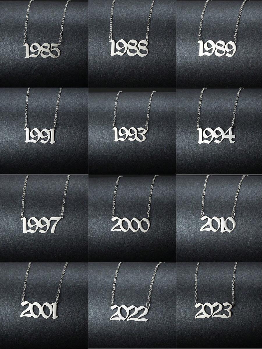 1pc Punk Stainless Steel Arabic Number 1980-2025 Year Pendant Necklace, Suitable For Men And Women, Birthday Gift For Family, Girlfriend, Best Friend