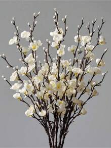 4/8pcs Artificial Flowers White Plum Blossom 21.7'' Fake Winter Sweet Long Stem Plastic Flowers Home Hotel Office Wedding Party Garden Decor