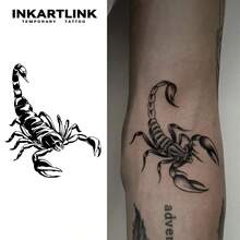 INKARTLINK 临时纹身 - 蝎子图案，逼真仿纹身贴纸，半永久防水防汗纹身贴纸，持续 1-2 周，无釉自然饰面，男女适用 - 黑色 - 查看 2