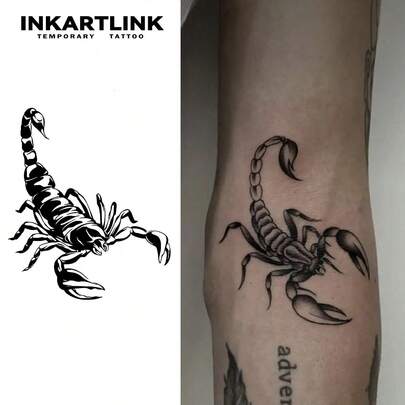 INKARTLINK 临时纹身 - 蝎子图案，逼真仿纹身贴纸，半永久防水防汗纹身贴纸，持续 1-2 周，无釉自然饰面，男女适用