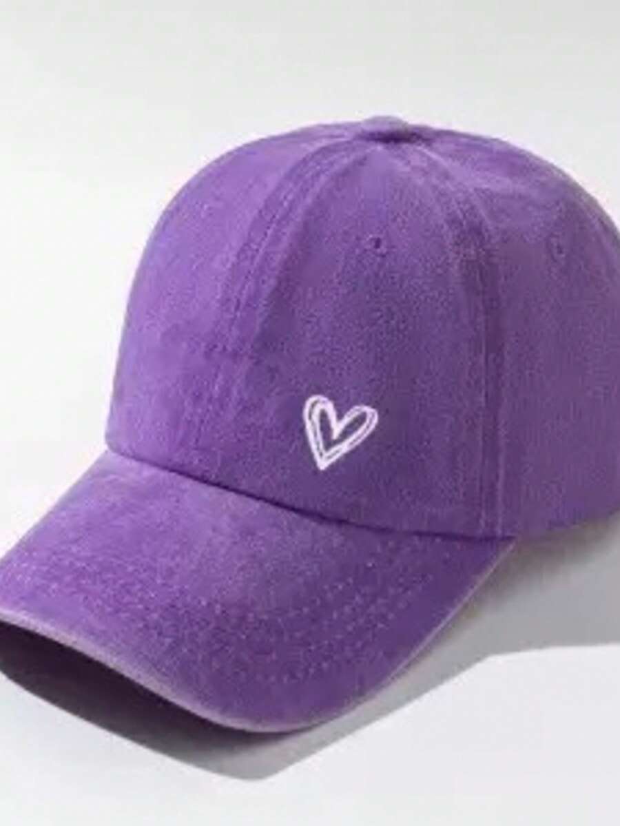 1pc Dual Heart Print Baseball Cap, Fashionable Versatile Sun Visor, Breathable Design Suitable For Travel, Outdoor Sports,Summer,Beach,Hat - Purple - View 1