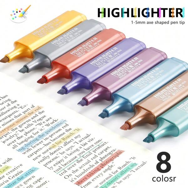 8 Colores de Bolígrafos Resaltadores Brillantes, Marcadores Resaltadores Kawaii, Suministros de Papelería para Estudiantes, Accesorios para Álbumes de Recortes