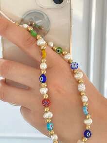 1 Ốp điện thoại hình mắt quỷ giả ngọc trai nhiều màu sắc có dây đeo, thích hợp để đeo hàng ngày, móc chìa khóa, mặt dây chuyền túi xách - Nhiều màu - Xem 4