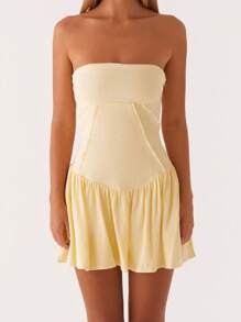 Women Corset Tube Dress Summer Casual Solid Color Tie Up Backless Mini Dress For Cocktail Party Beach Streetwear