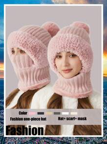 WarmthMax Thermal Lined Knit Hat - Windproof, Thermal Insulation, Earflap Protection, Hooded Neck Gaiter, Breathable, Moisture-Wicking, Outdoor Cycling Essential For Cold Weather