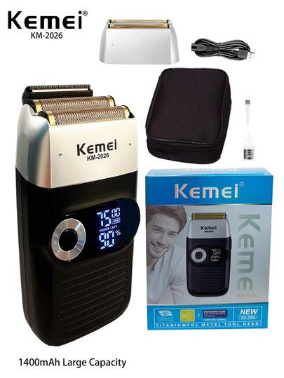 Kemei Afeitadora eléctrica KM-2026 para hombres, recargable por USB, máquina de afeitar recíproca potente de alta calidad, para afeitado de viaje, regalo del Día del Padre y cumpleaños para hombres, para eliminar el cabello de la cabeza calva