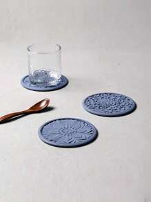 lovely flower Set Of 3pcs Traditional Round Silicone Coaster,Cup Mat Kitchen Table Heat-Resistant Coasters And Thick Insulation Pads//Coaster Set For Home Decor Tabletop Protection Suitable For Kinds Of Cups