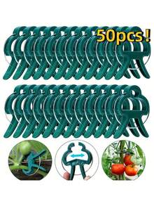 10/20/50 robuste Plastikklemmen, entworfen um Gartenpflanzen zu unterstützen - grüne Hebelringe Klemmen, geeignet für Rankgewächse, perfekt zum Verwalten von Stängeln und Zweigen, kommt mit Unterstützung für Tomaten- und Gurkenpflanzen.