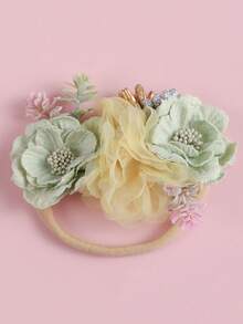 1pc Country Style New Baby Floral Headband, Soft Nylon Infant Thin Hair Band Mesh Fabric Patchwork Hair Accessories - Multicolor - View 4