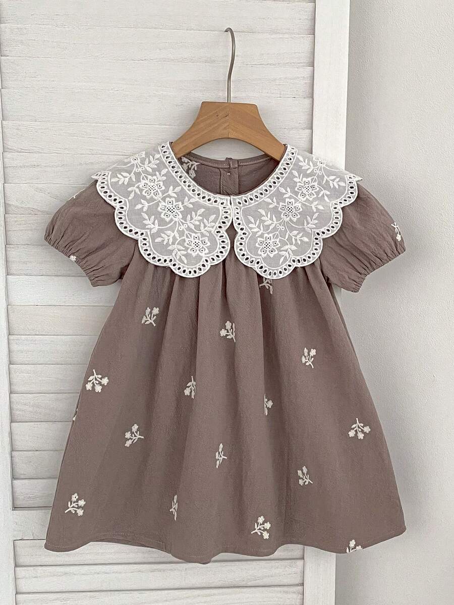 女童夏季短袖蕾丝公主裙，小女孩可爱休闲太阳裙