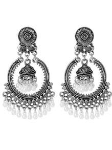 A Pair Of European And American Retro Christmas Element Alloy Circular Bell Stud Earrings For Women's Daily Wear