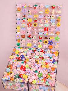 Paquete de 50 pinzas de pelo para niñas con diseños variados de frutas, animales, flores, arcoíris, estrellas y coronas. Accesorios de moda versátiles, aptos para uso diario.