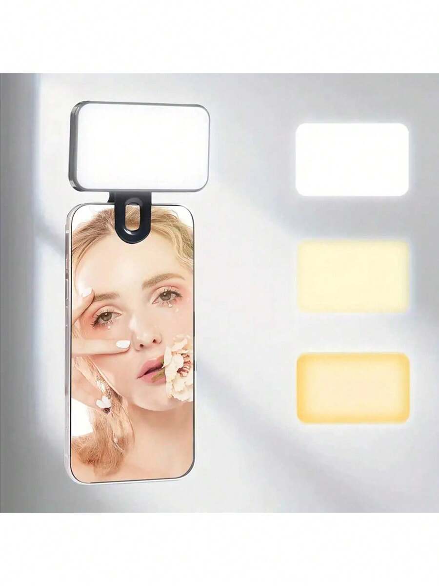 1 pieza Luz LED de relleno portátil con pinza para fotografía de acción - Compacta, ajustable en tres niveles de brillo y temperaturas de color, alimentada por pilas secas (pilas no incluidas), adecuada para selfies y videos, iluminación portátil | Luz con pinza | Plástico duradero - Negro - Ver 1