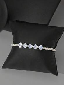 1 件女士优雅几何水钻爪链铰链手镯，适合日常佩戴 - 銀色948 - 查看 3