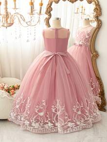 Girls Mesh Sleeveless Fashionable Summer Dresses Are Suitable For Flower Girl Weddings, Birthday Parties, Stage Performances, Hosts And Other Important Occasions, And Are Also Suitable For Various Important Festivals - Dusty Pink - View 2