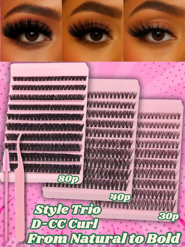 600PCS DIY Lash Clusters Extension Kit – 30P 40P 80P Mixed Set With Tweezer & Lash Brush, D Curl Mixed-Length Individual Cluster Lashes For At-Home Use, Natural & Volume Styles For Daily, Party Or Wedding Makeup