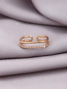 1 anel ajustável minimalista e moderno, personalizado, com zircônia dupla camada, banhado a ouro 18K, adequado para uso diário para mulheres