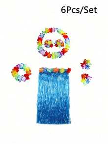 6 件套夏威夷花环项链套装、夏威夷热带派对草裙套装、热带芙蓉花，适合夏季泳池派对和夏威夷主题派对、夏季装饰、派对装饰和用品、节日婚礼海滩生日装饰、夏威夷花环派对用品、母亲节毕业典礼