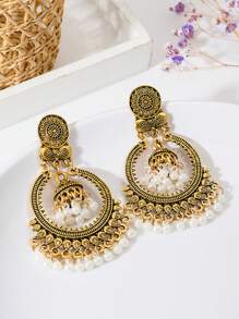 A Pair Of European And American Retro Christmas Element Alloy Circular Bell Stud Earrings For Women's Daily Wear