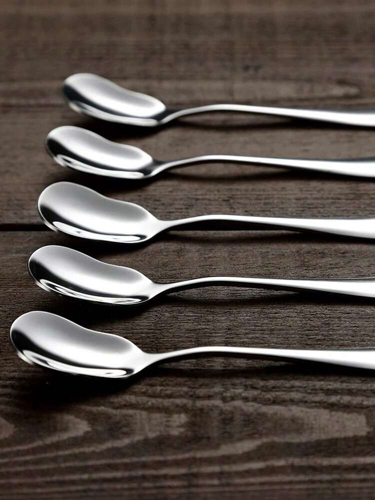 5 قطع - 10 قطع من ملاعق الحلوى من الفولاذ المقاوم للصدأ، ملاعق إبداعية للآيس كريم/اللبن/القهوة/الحلوى - فضي - مشاهدة 4