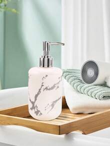 1 pieza/2 piezas Botella dispensadora de loción con patrón de mármol, liviana, recargable y reutilizable, tipo de presión para champú y gel de ducha, accesorio de baño, decoración del hogar, decoración de otoño, de vuelta a la escuela - Blanco - Ver 6