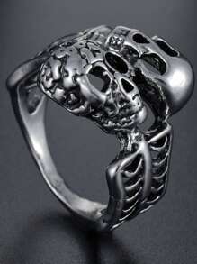 1pc Retro Punk Double Skull Head Rings For Women Men Silver Color Wolf Eagle Ring Female Male Wedding Party Finger Jewelry Gift