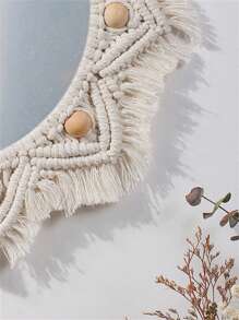 1pc BOHO Style Handmade Woven Tassel Wood Bead Lace Round Mirror,Acrylic Lens,Lace Hanging Wall Mirror,Suitable For Various Festivals,Decorate Living Rooms And Bedrooms With Hanging Decorations And Ornaments,Give Souvenirs To Friends,Family And Other Companions, Boho Fringe Round Handmade Decorative Acrylic Mirror For Apartment Living Room Bedroom Baby Nursery Home Decor,Home Decor ,Room Decor,Wall Decor Back To School