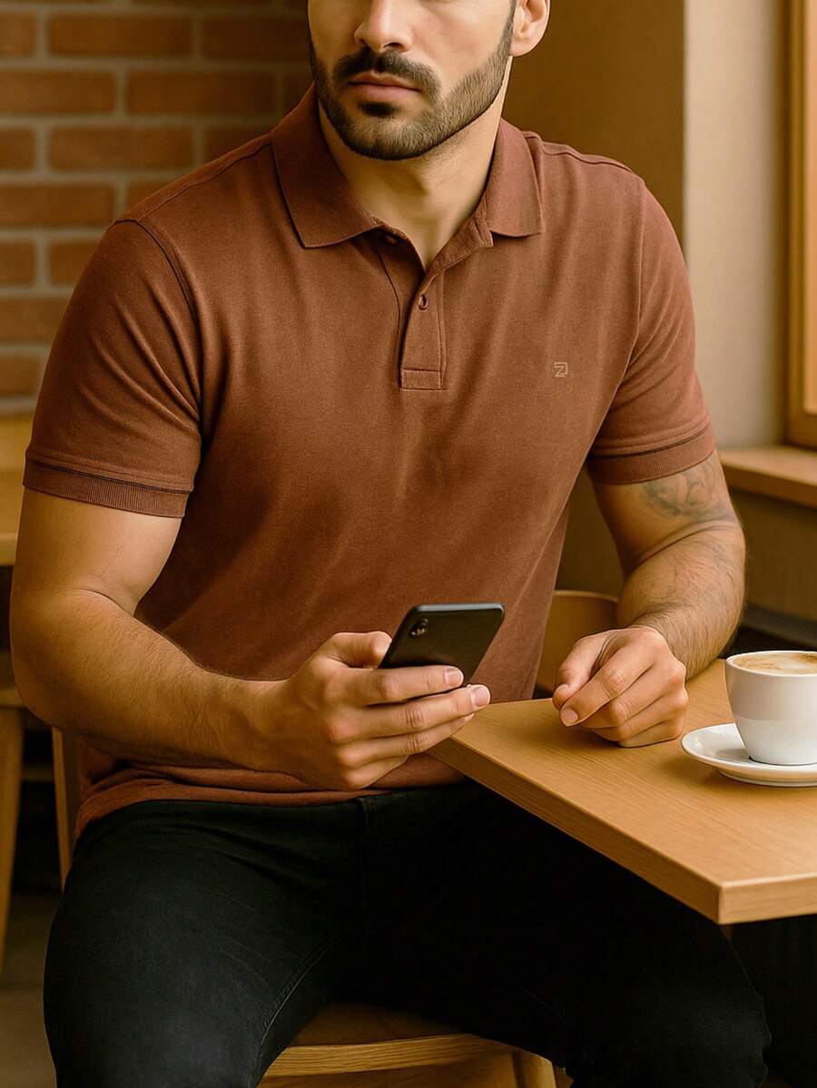 Men's Premium Piquet Polo Shirt - Óxido marrón - Ver 1