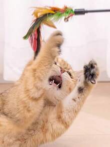 5/10 pezzi Bacchetta interattiva per gatti con campanello - Giocattolo per gatti lungo 20" per gattini e gatti adulti (con accessori in piuma/nastro, durevole)