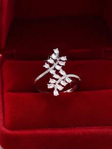 1pc Summer Maple Leaf Design Rhinestone Ring, Vacation/Travel Commemorative Decorative Jewelry For Women & Couples