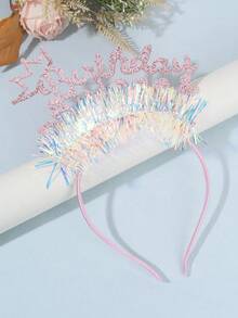 1pc Crown Happy Birthday Flowers Headband,Glitter Headband,Fashion Hair Accessories For Girl Girls Happy Birthday Party Decor Gifts - Multicolor - View 2