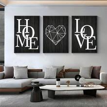 3 件黑色家居爱情海报和印刷品、高品质帆布印刷、黑白帆布画、北欧装饰家居艺术、适用于客厅和卧室、帆布墙艺术、家居装饰、房间海报、房间装饰美学、房间装饰用品、可选框架。 - 黑與白 - 查看 10