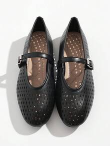 Giày ba lê nữ, giày Mary Jane mũi tròn rỗng thoáng khí, màu đen, mùa hè - màu đen - Xem 8