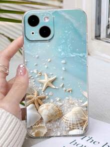 1pc Fashionable Ocean Element, Seashell Printed, Perforated, Transparent, Colorful, Thickened, Shockproof Phone Case Compatible With Iphone 16/11/16pro/16plus/16promax/16e/15Promax/13/14/12/XS/XR/7G/8P, Galaxy 11/12Pro/12/12X/13Pro/14Pro/15Pro, 10/9/Note9/12c/Note11pro/Note8Pro Waterproof Anti-Fall Scratch Resistant,International Version, Not The Domestic Version - Multicolor - View 1