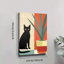 1Pc Framed Wall Art Black Cat, Indoor Plants, Modern Minimalist Style Canvas Poster Paintings Ideal Gift For Living Room Bedroom Corridor Wall Decor Room Decoration Ready To Hang - Multicolor - View 9